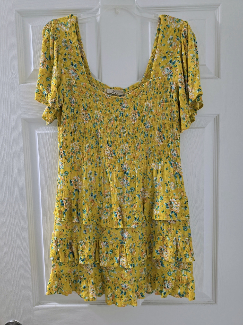 Chelsea & Violet Yellow Floral Smocked Flowy Mini Dress
